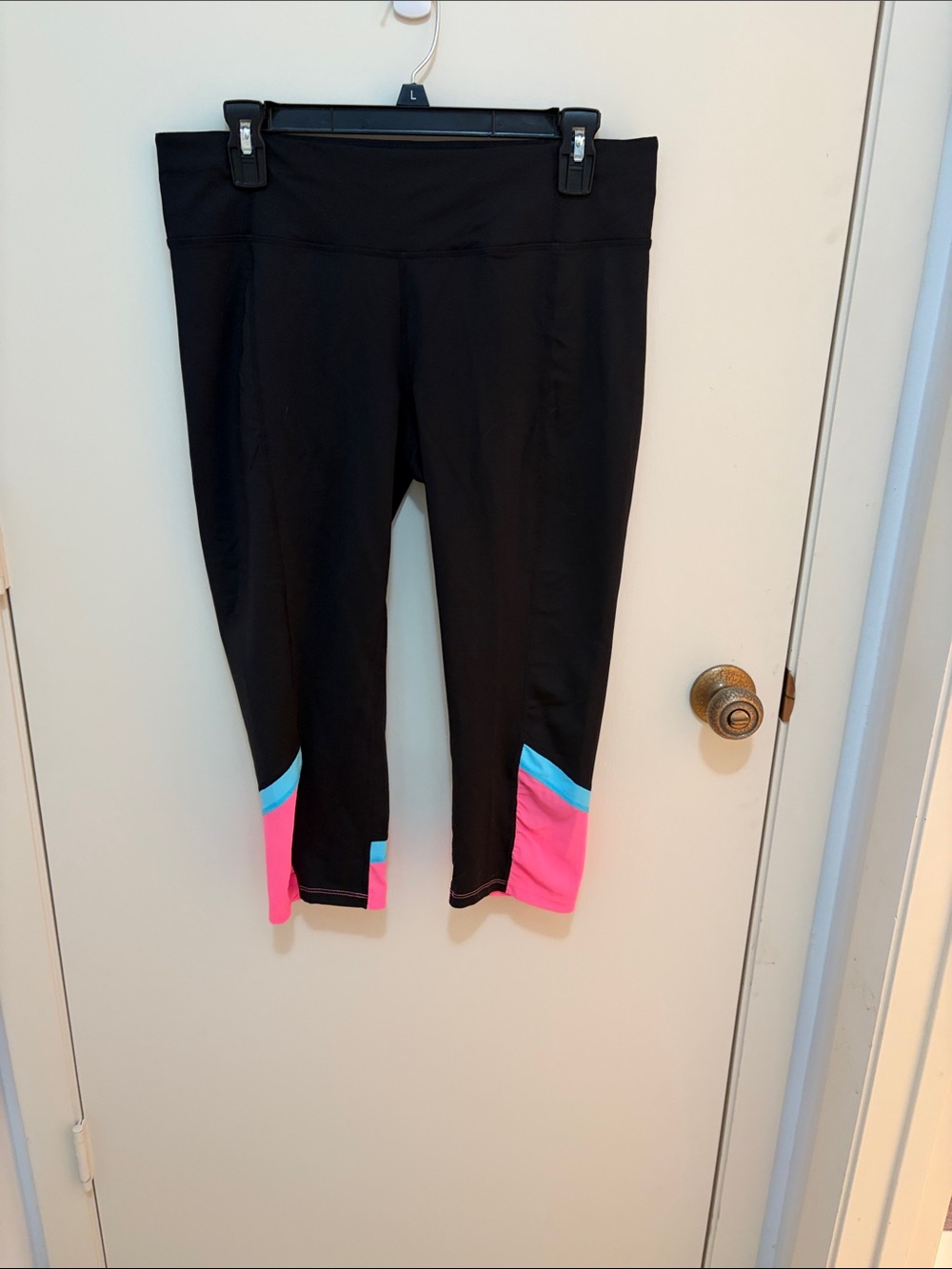 Calvin Klein Black Capri Leggings with Pink & Blue Hem Accents